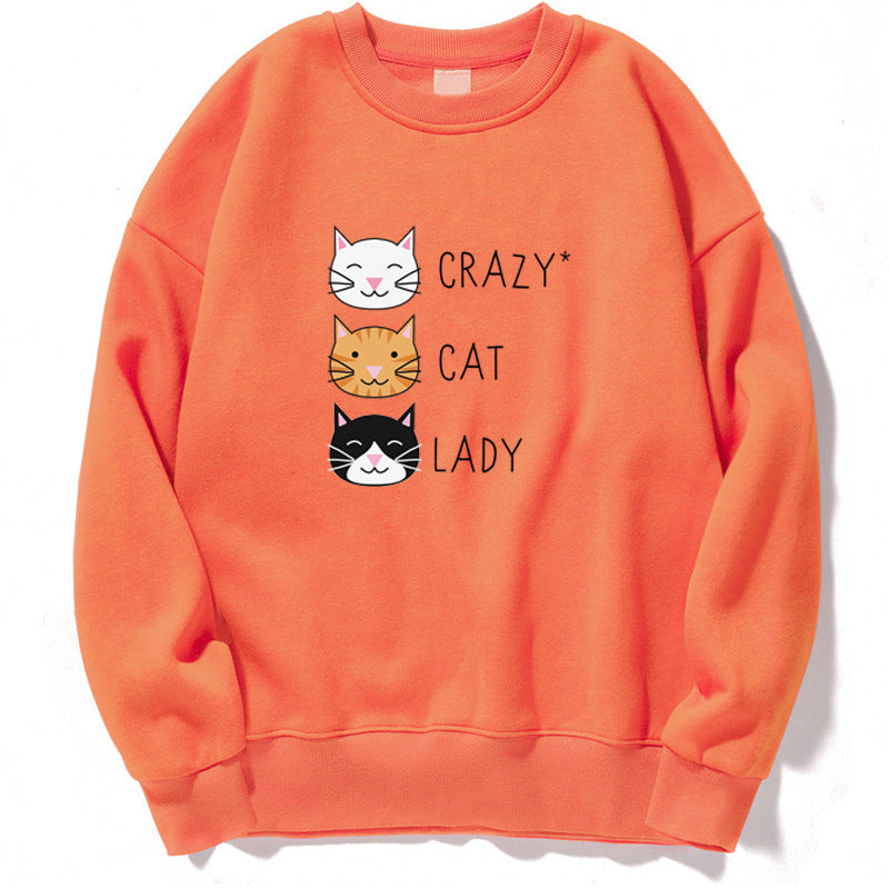 Damen Pullover-Sweatshirt für den Herbst mit Katzenprint und Langarm