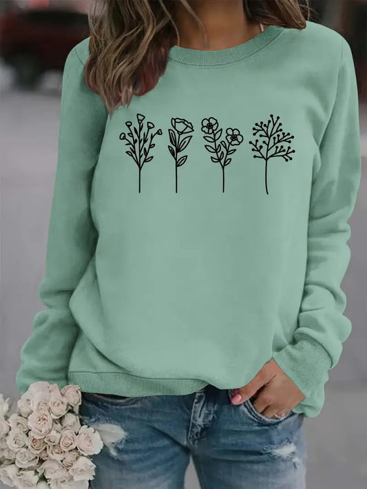Damen Sweatshirt mit floralen Print - Ideal für Herbst/Winter