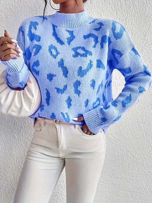 Damenpullover mit Leopardenmuster und Rundhalsausschnitt aus warmem Strick | Ideal für Herbst und Winter
