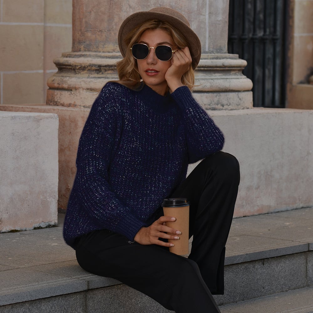 Damen Herbstpullover aus Seidenmischung mit Rundhalsausschnitt, langen Ärmeln und mittlerer Dicke