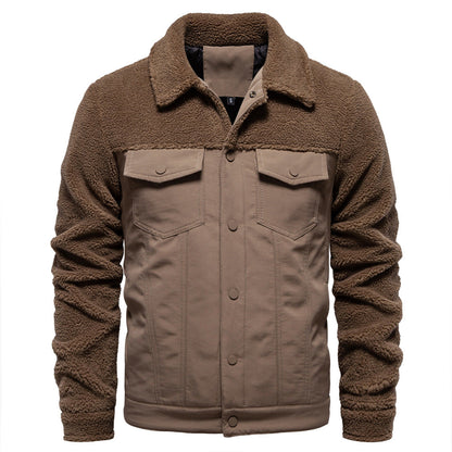 Herren Patchwork-Lammwollmischung Jacke mit Klappentaschen | Ideal für den Winter