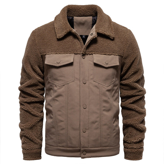 Herren Patchwork-Lammwollmischung Jacke mit Klappentaschen | Ideal für den Winter