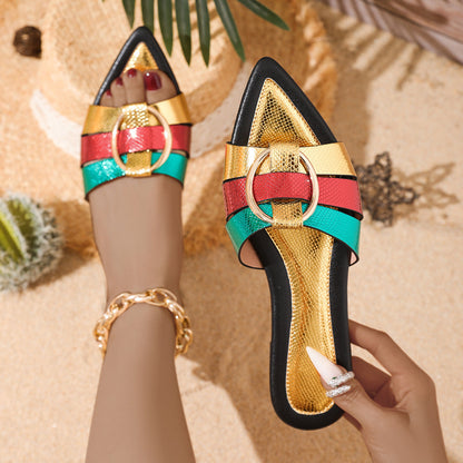 Damen PU-Leder Flache Hausschuhe mit Offenem Zehendesign | Ideal für den Sommer