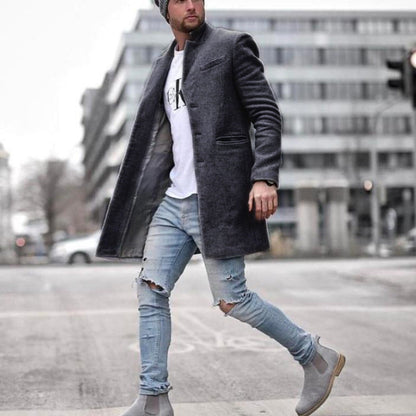Herren Wintermantel mit Einreiher-Verschluss und Uni-Farben