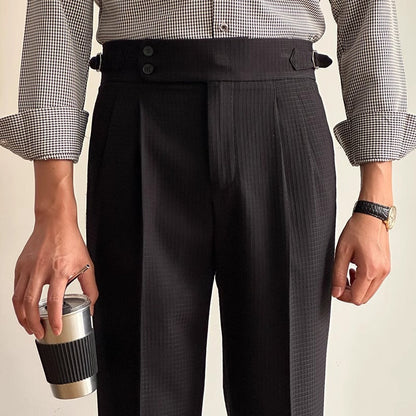 Herren-Anzughose mit geradem Bein, hoher Taille und Waffelstruktur