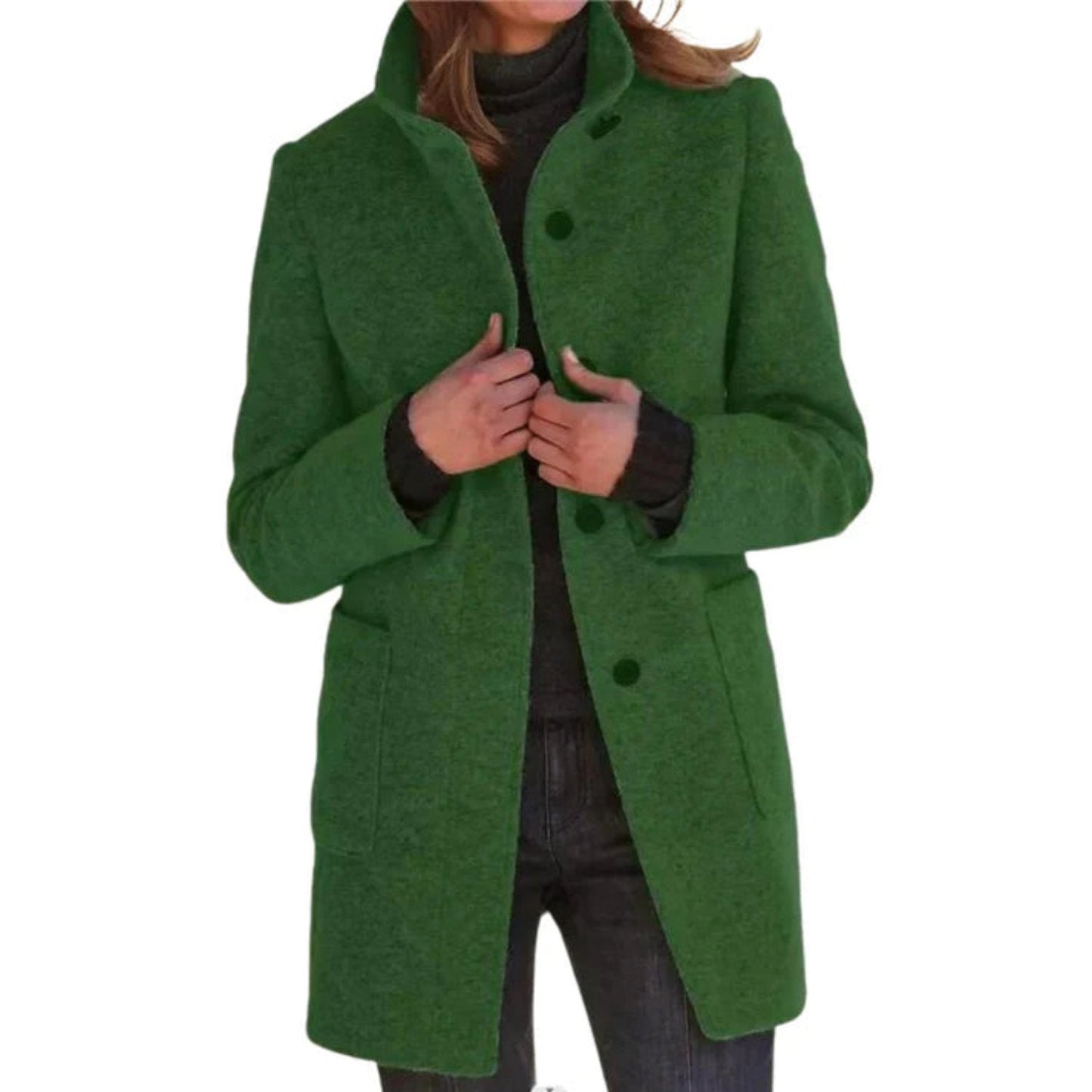 Damen Wintermantel mit monochromem Muster und langen Ärmeln