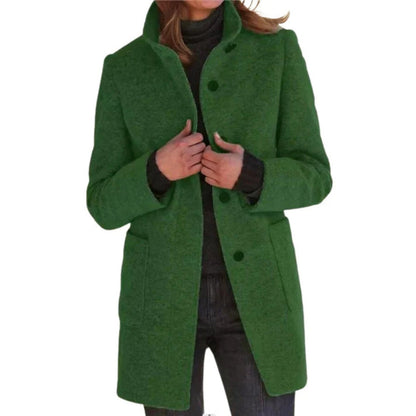 Damen Wintermantel mit monochromem Muster und langen Ärmeln