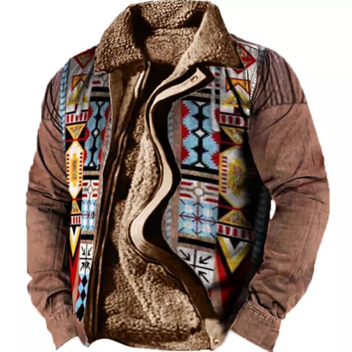 Herren Fleecejacke mit Aztekischem Geometrischem Print – Ideal für Herbst und Winter
