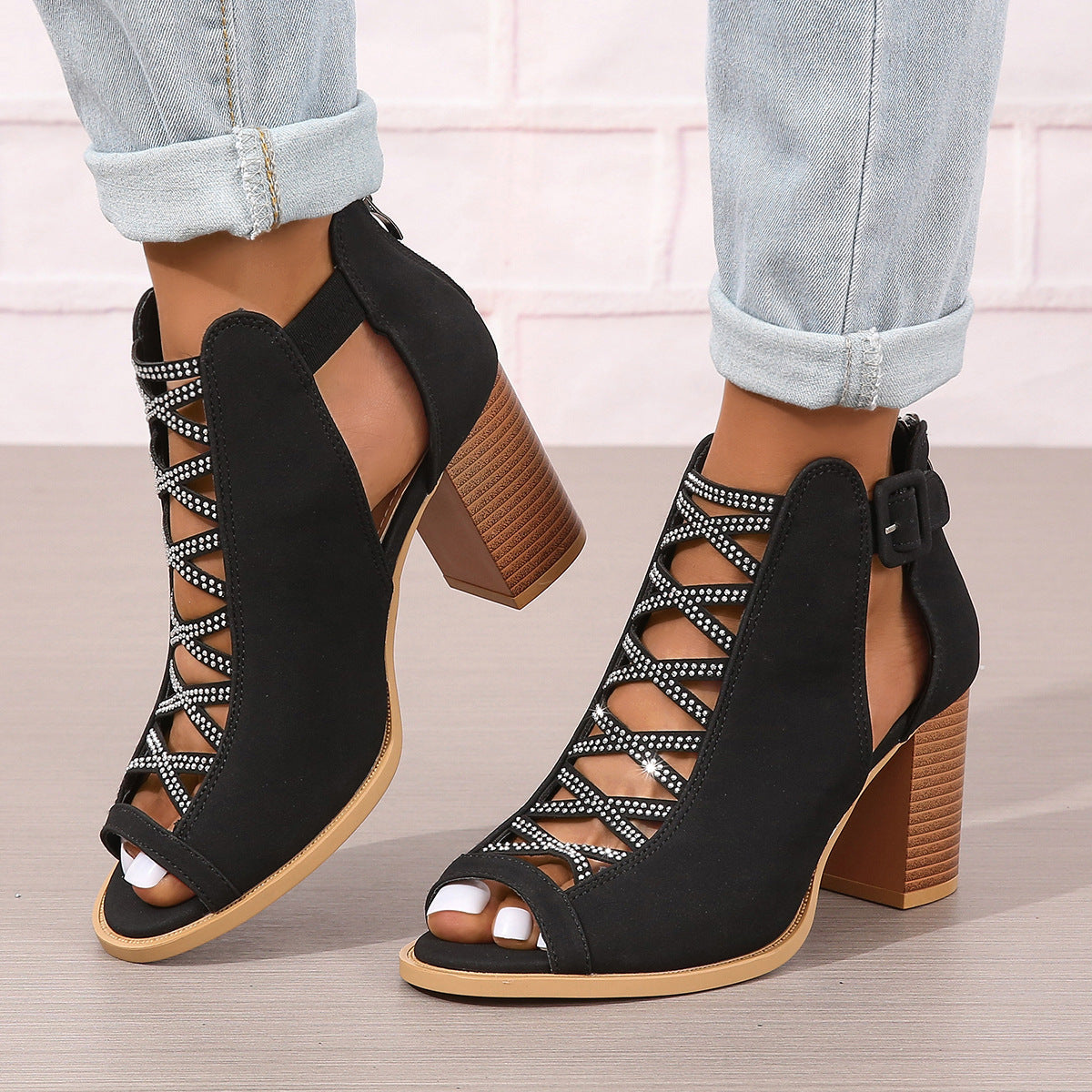Damen-Sandalen mit Blockabsatz und Reißverschluss hinten | Ideal für den Sommer