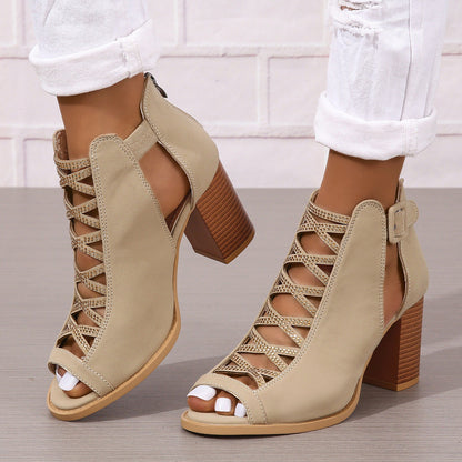 Damen-Sandalen mit Blockabsatz und Reißverschluss hinten | Ideal für den Sommer