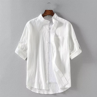 Herren Kurzarm Leinenmischung Cardigan-Hemd – Ideal für den Sommer