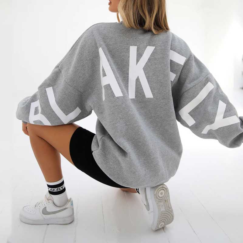 Damen Bedrucktes Sweatshirt für den Herbst mit lockerem Schnitt, langen Ärmeln und gerippten Säumen