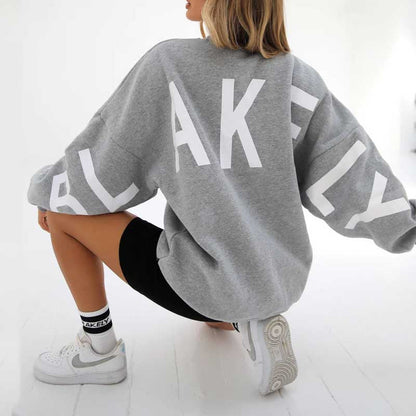 Damen Bedrucktes Sweatshirt für den Herbst mit lockerem Schnitt, langen Ärmeln und gerippten Säumen