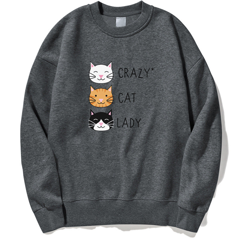 Damen Pullover-Sweatshirt für den Herbst mit Katzenprint und Langarm