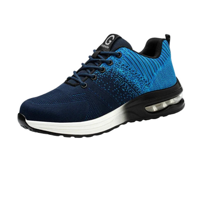 Blauer Herren-Laufschuh mit atmungsaktivem Mesh-Obermaterial, gepolsterter Sohle und rutschfester Gummisohle. Ideal für Sport und Freizeit.