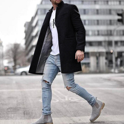 Herren Wintermantel mit Einreiher-Verschluss und Uni-Farben
