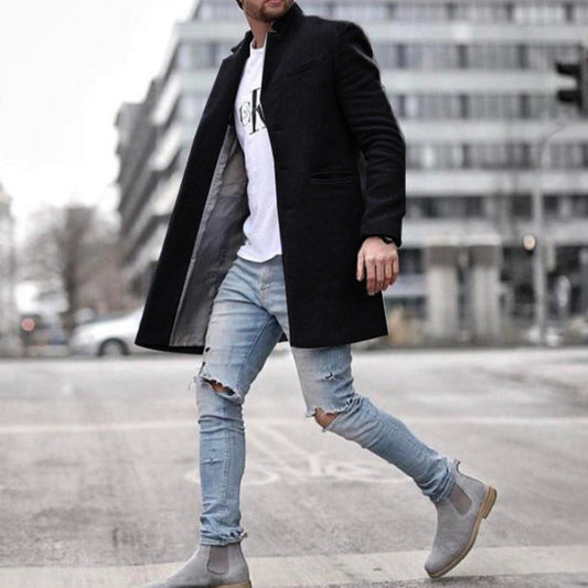 Herren Wintermantel mit Einreiher-Verschluss und Uni-Farben