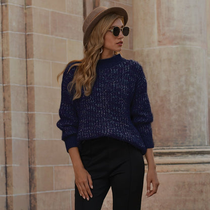 Damen Herbstpullover aus Seidenmischung mit Rundhalsausschnitt, langen Ärmeln und mittlerer Dicke
