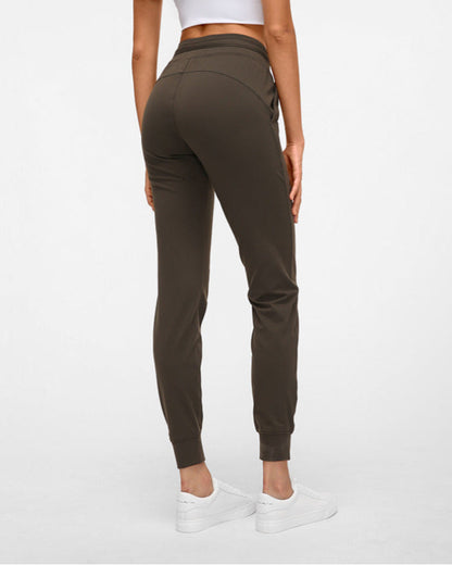 Damen-Yogahose mit hoher Taille in voller Länge aus leichtem Stretchmaterial