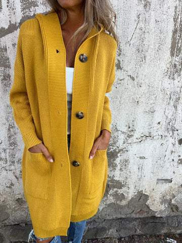 Damen Strickjacke für Herbst und Winter mit langen Ärmeln, mittlerer Länge und Taschen