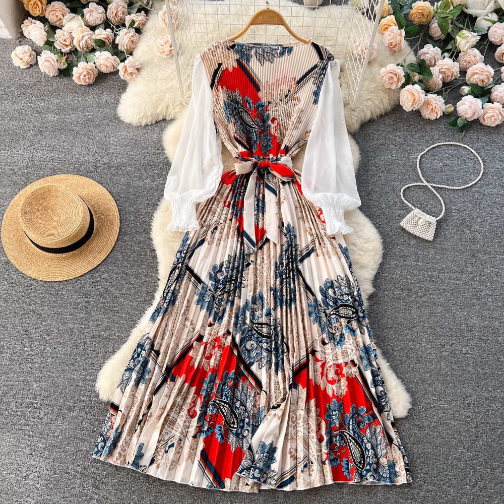 Bedrucktes Maxi-Kleid mit langen Ärmeln und ethnischen Mustern | Ideal für Frühling und Sommer