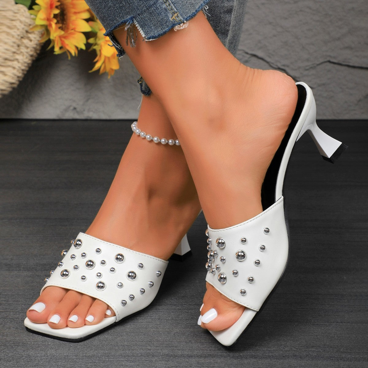 Offene Zehen Rivet Stiletto Pantoletten | Ideal für den Sommer
