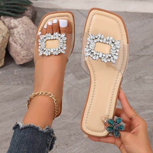 Strass-Transparente Flachsandalen | Ideal für den Sommer