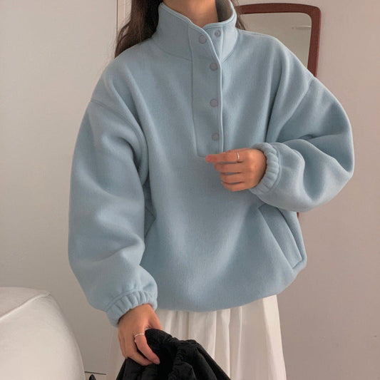 Damen Pullover-Sweater für den Herbst mit Stehkragen und Fronttasche