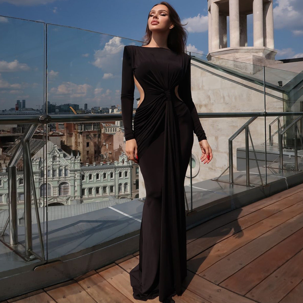 Damen Langarm-Kleid mit figurbetontem Schnitt und Hohldetails I Ideal für Frühling und Herbst