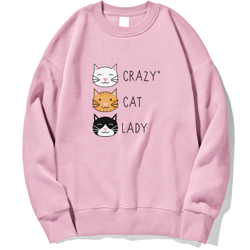 Damen Pullover-Sweatshirt für den Herbst mit Katzenprint und Langarm