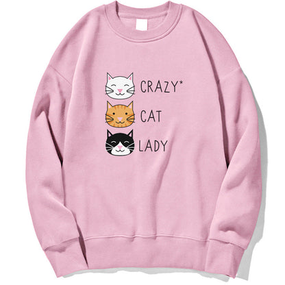 Damen Pullover-Sweatshirt für den Herbst mit Katzenprint und Langarm