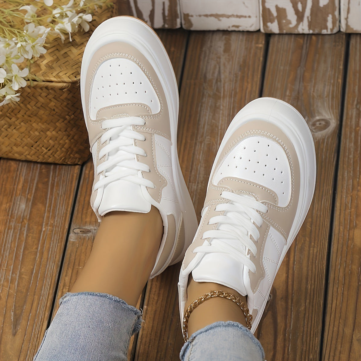 Rundzehige Farbblock-Schuhe mit PU-Obermaterial & rutschfester Gummisohle | Ideal für alle Jahreszeiten