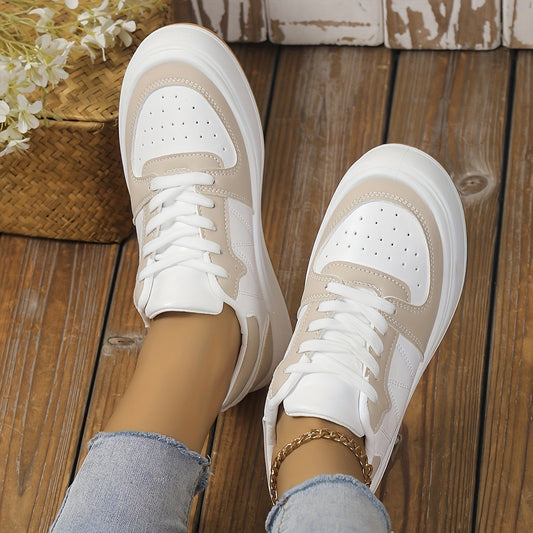 Rundzehige Farbblock-Schuhe mit PU-Obermaterial & rutschfester Gummisohle | Ideal für alle Jahreszeiten