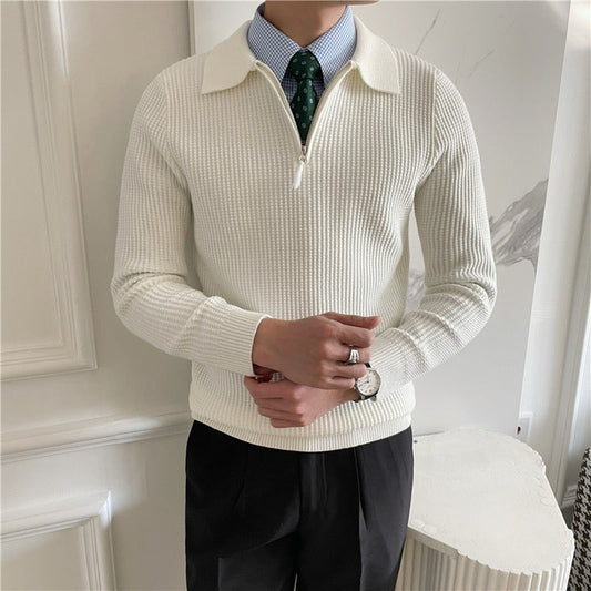 Herren-Halbzip-Pullover mit Rippstruktur und Kragen-Detail