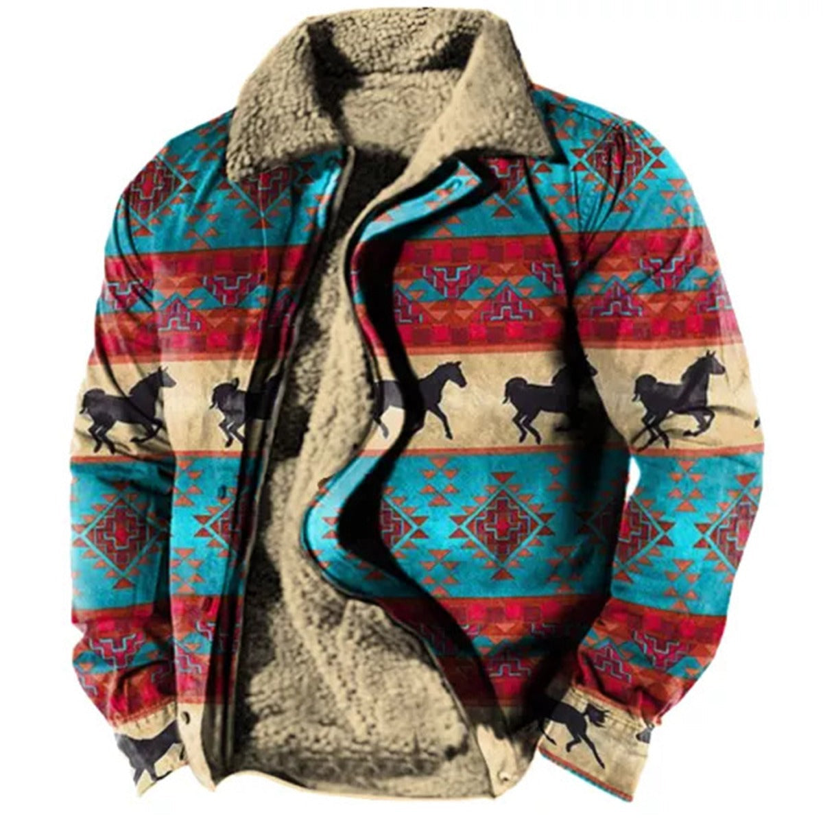 Herren Fleecejacke mit Aztekischem Geometrischem Print – Ideal für Herbst und Winter