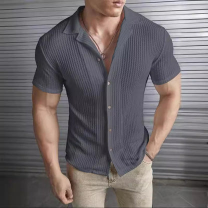 Herren Slim Fit Kurzarm-Hemd mit Knopfleiste – Ideal für Frühling und Sommer