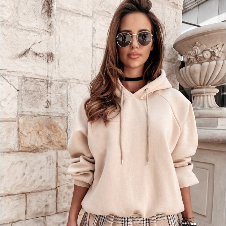 Damen Kapuzenpullover Lockere Passform Langarm Apricot-Farbe