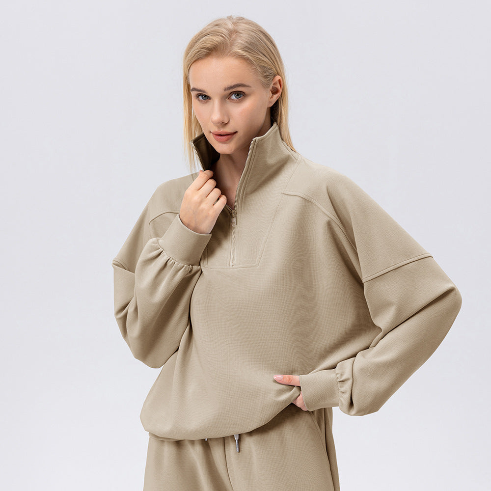 Damen Frühlings-Sweatshirt mit Halbreißverschluss, langen Ärmeln und lockerem Schnitt