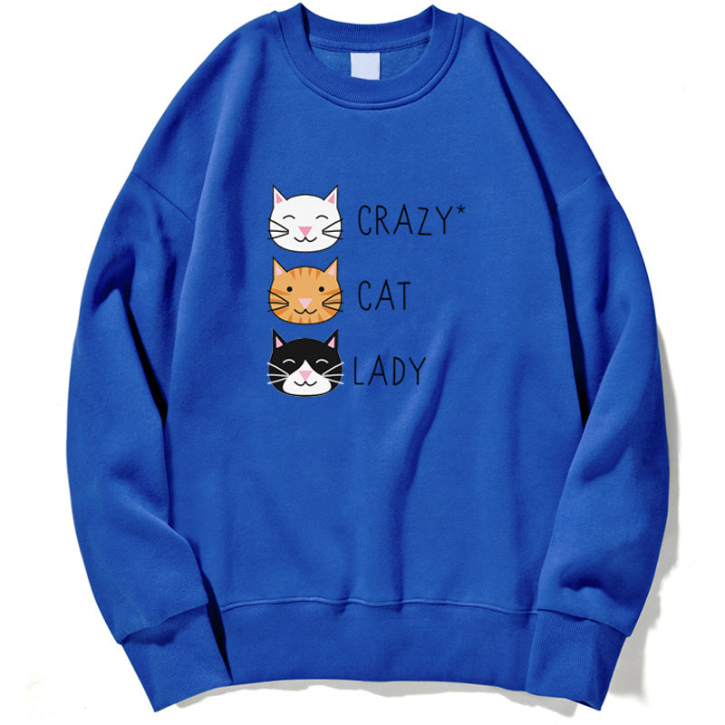 Damen Pullover-Sweatshirt für den Herbst mit Katzenprint und Langarm