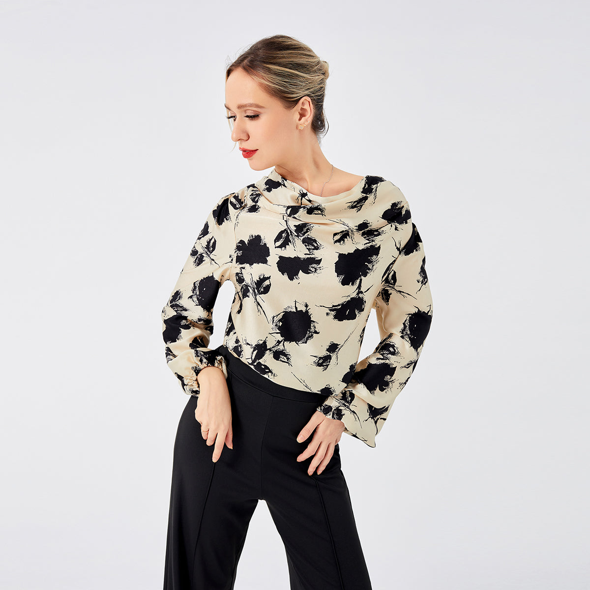 Damen Bedruckte Sommerbluse mit Fallkragen