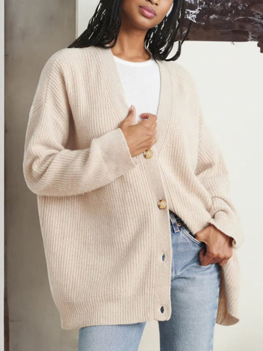 Damen Strick-Cardigan-Mantel für den Herbst mit offener Front und langen Ärmeln