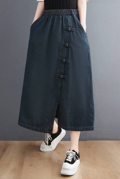 Damen Sommer-Jeansrock mit Retro-Schnallendetail in Marineblau