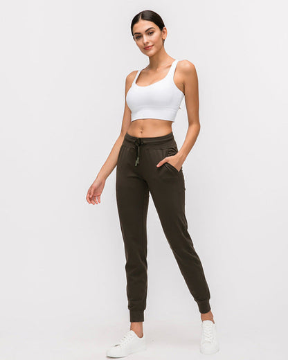Damen-Yogahose mit hoher Taille in voller Länge aus leichtem Stretchmaterial