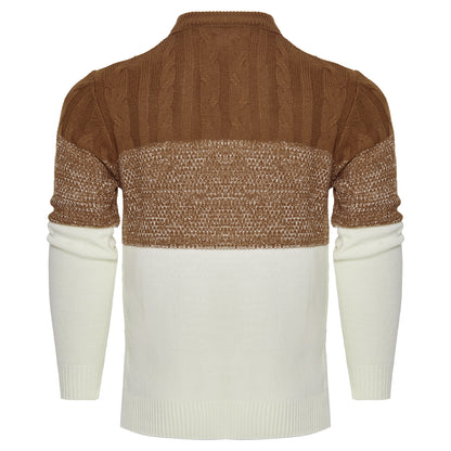 Herren Lässiger Farbblock-Langarmstrick mit Zopfmuster Pullover - Ideal für den Sommer