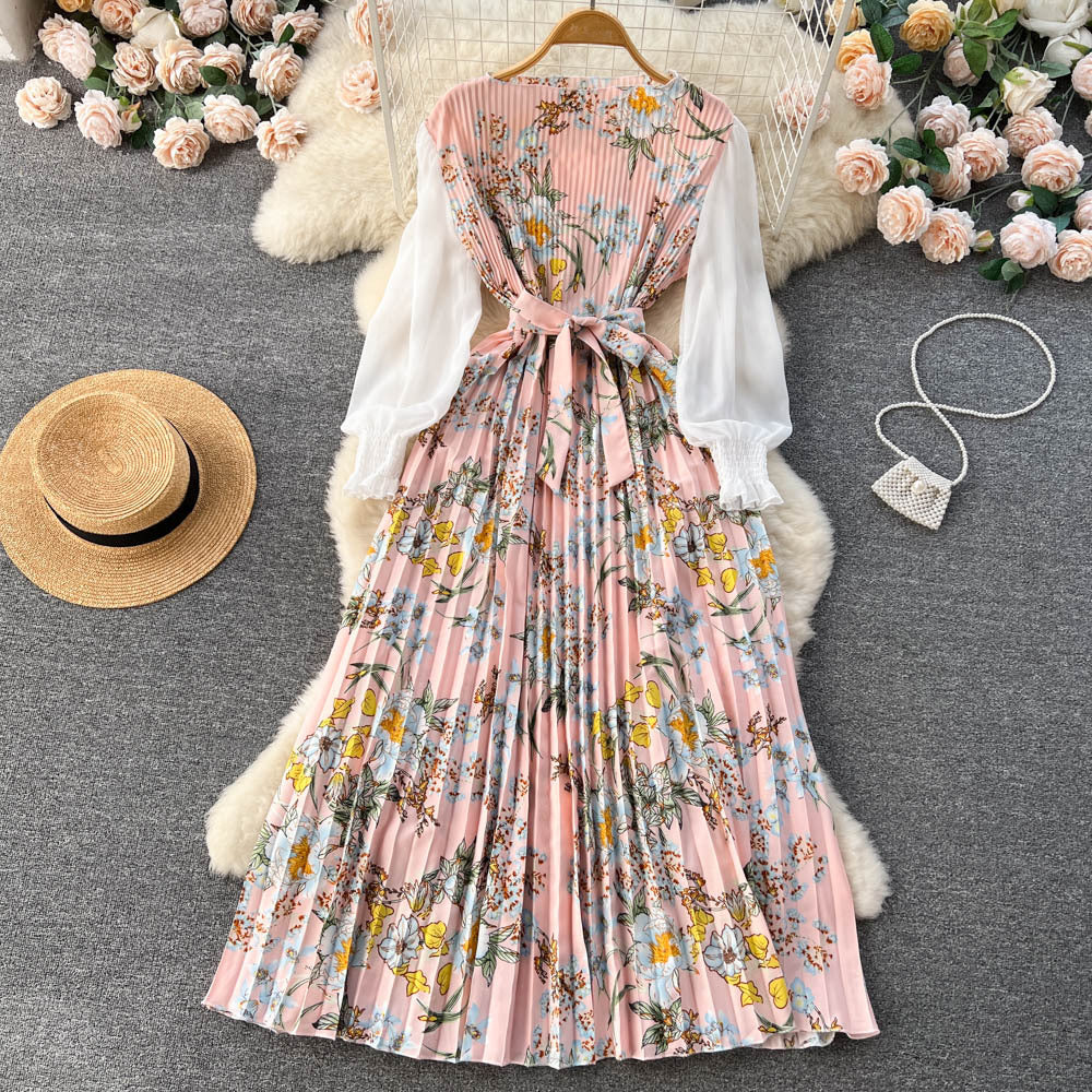 Bedrucktes Maxi-Kleid mit langen Ärmeln und ethnischen Mustern | Ideal für Frühling und Sommer