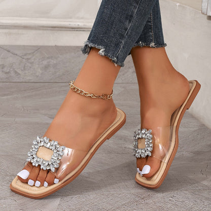 Strass-Transparente Flachsandalen | Ideal für den Sommer