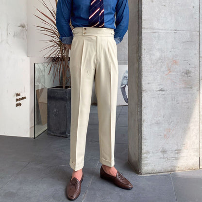 Herren-Anzughose mit weiter Passform und geradem Bein – Uni-Farben