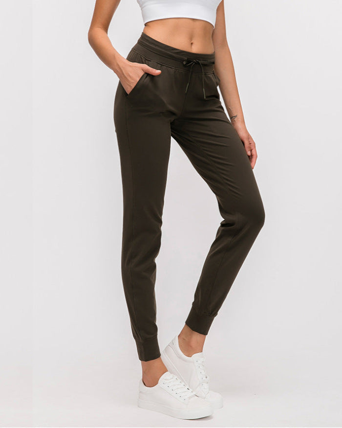 Damen-Yogahose mit hoher Taille in voller Länge aus leichtem Stretchmaterial