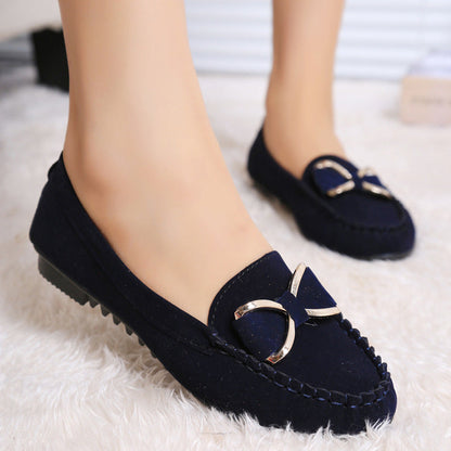 Damen-Frühlings-Loafer aus gefrostetem Stoff mit Schleifendetail, Slip-On-Design, runder Spitze und Gummisohle