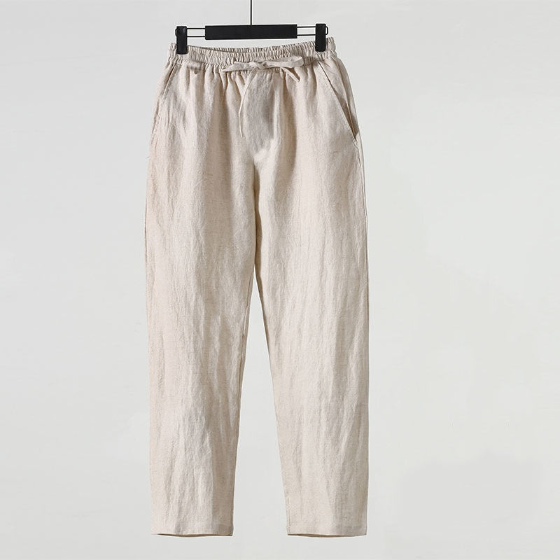 Kurzgeschnittene Herren-Leinenmixhose – Niedrige Taille, Gerade Beinform